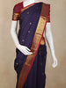 Navy Blue Checked Zari Woven Design Pure Kanchipuram Silk Saree with Contrast Maroon Border