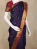 Navy Blue Checked Zari Woven Design Pure Kanchipuram Silk Saree with Contrast Maroon Border