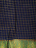 Navy Blue Checks Woven Mysore Silk Saree With Contrast Green Border