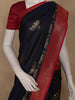 Navy Blue Cow Motif Woven Semi Soft Silk Saree