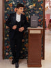 Navy Blue Embellished Viscose Men's Suit - Diadem
