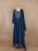 Navy Blue Embroidered Design Semi Silk Gown