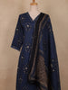 Navy Blue Ethnic Printed Design Cotton Straight Cut Salwar Suit with Dupatta