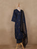 Navy Blue Ethnic Printed Design Cotton Straight Cut Salwar Suit with Dupatta