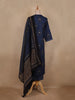 Navy Blue Ethnic Printed Design Cotton Straight Cut Salwar Suit with Dupatta