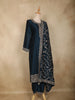 Navy Blue Flora Embroidered Design Georgette Straight Cut Salwar Suit