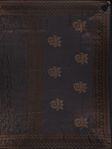 Navy Blue Floral Brocade Design Banarasi Silk Saree - Diadem