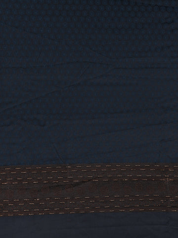 Navy Blue Floral Brocade Design Banarasi Silk Saree - Diadem
