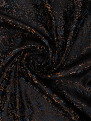 Navy Blue Floral Brocade Design Banarasi Silk Saree - Diadem