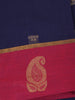Navy Blue Floral Butta Design Cotton Saree with Red Paisley Zari Border - Diadem