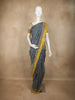 Navy Blue Floral Butta Printed Cotton Saree with Mustard Yellow Border