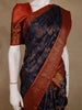 Navy Blue Floral Design Banarasi Silk Saree