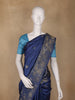 Navy Blue Floral Designed Semi Tussar Saree