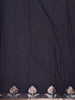 Navy Blue Floral Design Kota Cotton Saree With Silver Border