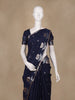 Navy Blue Floral Design Kota Cotton Saree With Silver Border