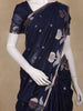 Navy Blue Floral Design Kota Cotton Saree With Silver Border