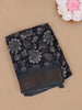 Navy Blue Floral Design Linen Cotton Saree