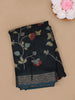 Navy Blue Floral Design Linen Cotton Saree