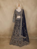 Navy Blue Floral Design Heavy Embroidered Net Lehenga