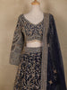 Navy Blue Floral Design Heavy Embroidered Net Lehenga