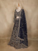 Navy Blue Floral Design Heavy Embroidered Net Lehenga