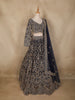 Navy Blue Floral Design Heavy Embroidered Net Lehenga