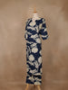 Navy Blue Floral Design Printed Satin Salwar Suit - Diadem