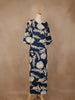 Navy Blue Floral Design Printed Satin Salwar Suit - Diadem