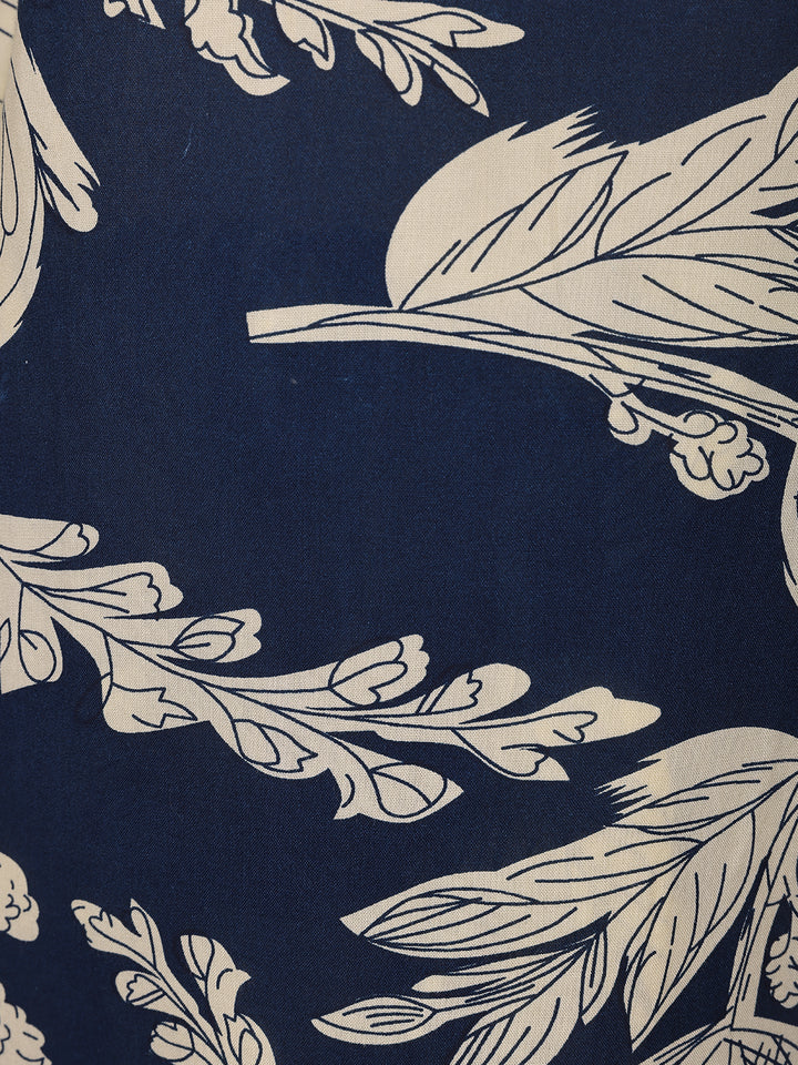 Navy Blue Floral Design Printed Satin Salwar Suit - Diadem