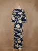 Navy Blue Floral Design Printed Satin Salwar Suit - Diadem