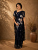 Navy Blue Floral Design Semi Banarasi Silk Saree