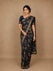 Navy Blue Floral Designed Chanderi Cotton Saree