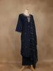 Navy Blue Floral Embroidered Cotton Salwar Suit with Dupatta - Diadem