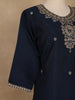 Navy Blue Floral Embroidered Cotton Salwar Suit with Dupatta - Diadem
