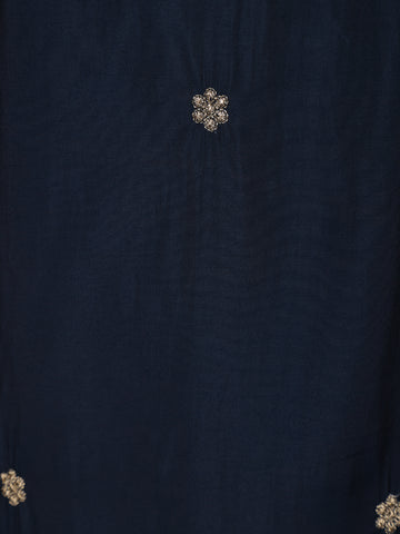 Navy Blue Floral Embroidered Cotton Salwar Suit with Dupatta - Diadem