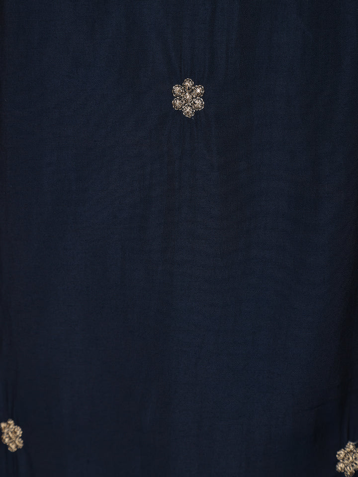 Navy Blue Floral Embroidered Cotton Salwar Suit with Dupatta - Diadem