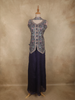 Navy Blue Floral Embroidered Design Chiffon Palazzo Suit with Dupatta