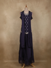 Navy Blue Floral Embroidered Design Chiffon Palazzo Suit with Dupatta