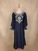 Navy Blue Floral Embroidered Design Cotton Kurti