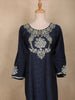 Navy Blue Floral Embroidered Design Cotton Kurti