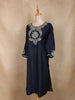 Navy Blue Floral Embroidered Design Cotton Kurti