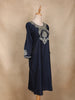 Navy Blue Floral Embroidered Design Cotton Kurti