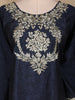 Navy Blue Floral Embroidered Design Cotton Kurti