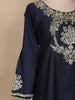 Navy Blue Floral Embroidered Design Cotton Kurti