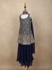 Navy Blue Floral Embroidered Design Georgette Kids Palazzo Suit