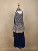Navy Blue Floral Embroidered Design Georgette Kids Palazzo Suit