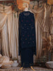 Navy Blue Floral Embroidered Design Georgette Skirt Top with Cape Jacket