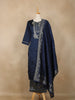 Navy Blue Floral Embroidered Design Semi Silk Salwar Suit