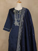 Navy Blue Floral Embroidered Design Semi Silk Salwar Suit