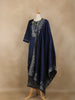 Navy Blue Floral Embroidered Design Semi Silk Salwar Suit